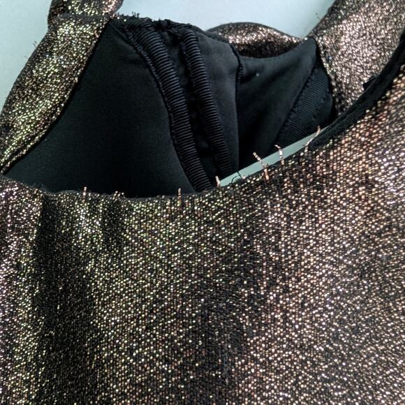 Zac Posen Metallic Bustier Sheath Cocktail Dress Size 6 Copper Brown Fitted New - Picture 6 of 13